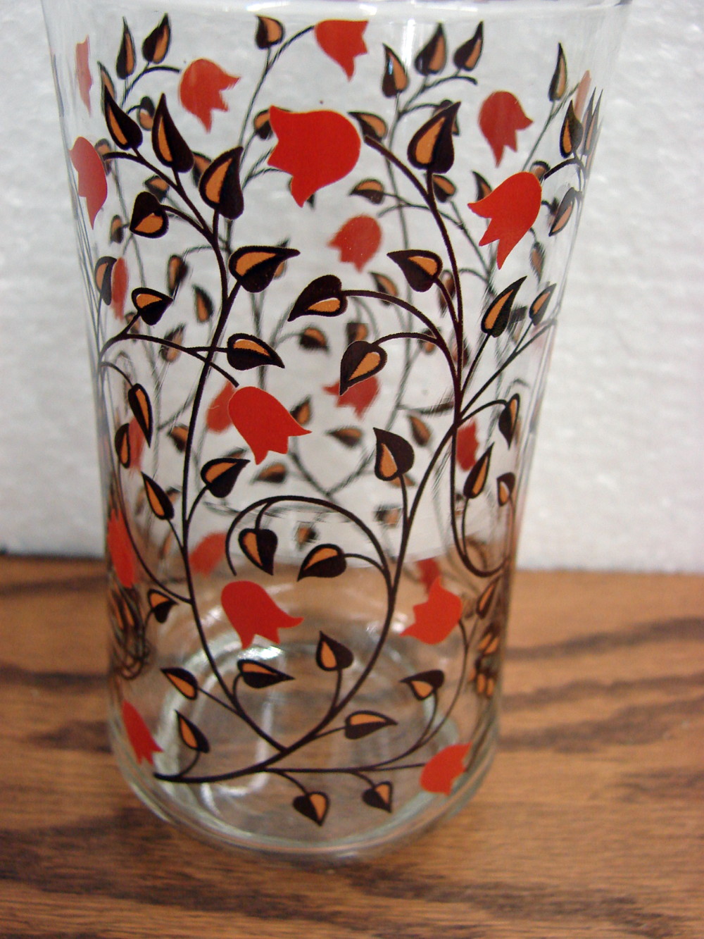Vintage MCM Set/8 Tumblers Libby Orange Tulip Branch Drinking Glasses -   Log Cabin Decor