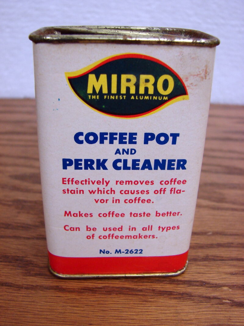 Vintage Mirro Coffee Pot Percolator Cleaner Powder Tin Aluminum Cleaning, Moose-R-Us.Com Log Cabin Decor