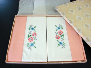 Vintage MCM Pillow Cases New in Box Wedding Present Embroidered Flowers