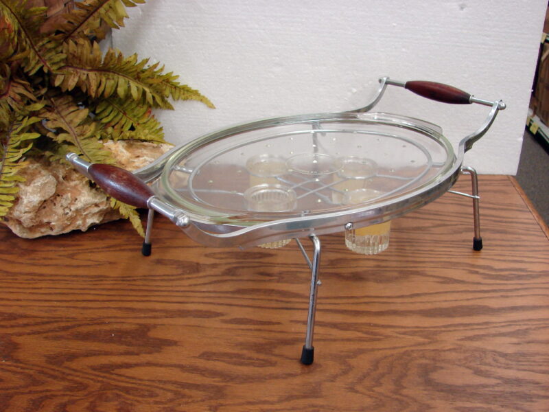 Vintage PYREX Unique Oversized Glass Meat Turkey Platter Cradle Warmer w/ 4 Candles, Moose-R-Us.Com Log Cabin Decor