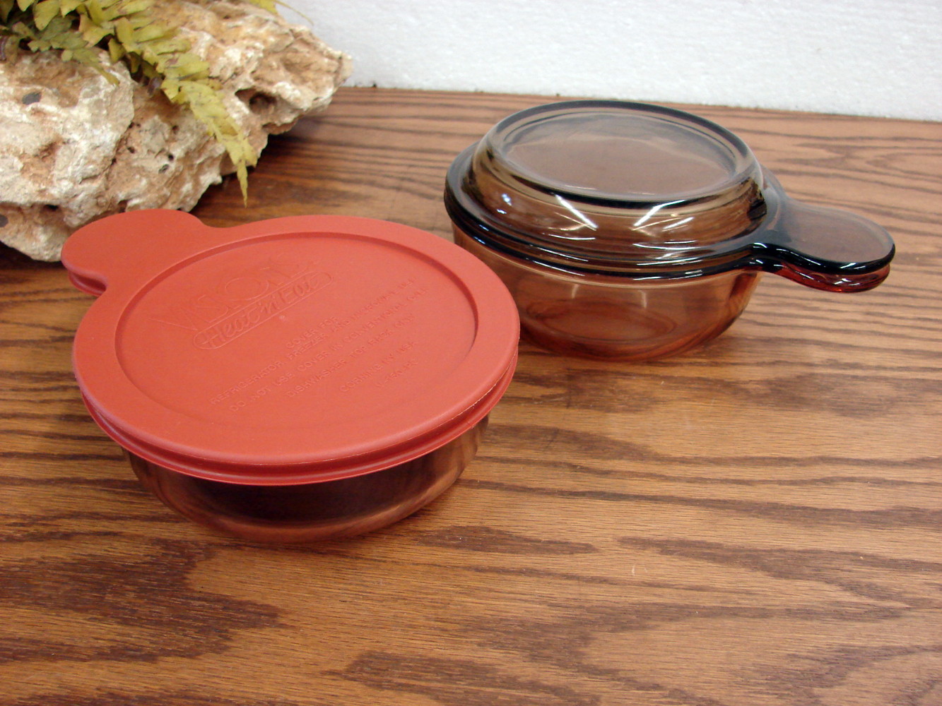 Vintage PYREX Amber Brown Visions V-150 Grab it w/ PYREX Glass Lid