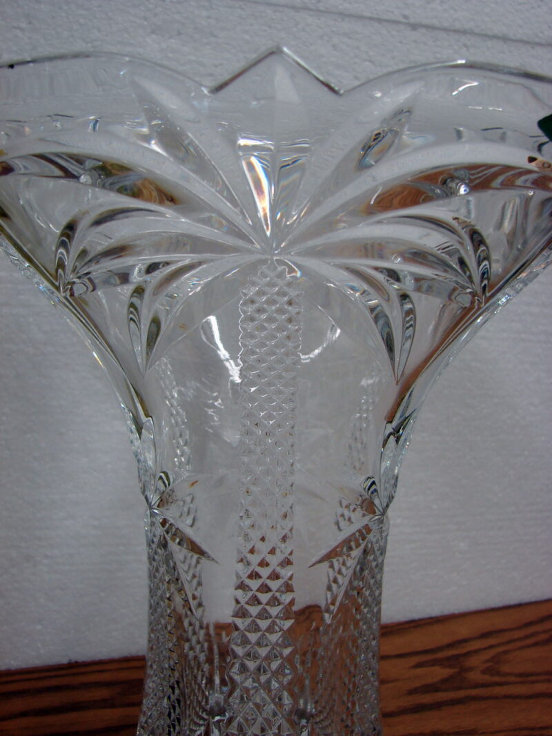Vintage Slovakia Shannon Lead Crystal Peony Flower Vase Palm Tree 12 x 10&#8243;, Moose-R-Us.Com Antiques Collectibles Log Cabin Decor