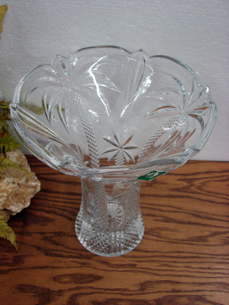 Vintage Slovakia Shannon Lead Crystal Peony Flower Vase Palm Tree 12 x 10&#8243;, Moose-R-Us.Com Antiques Collectibles Log Cabin Decor