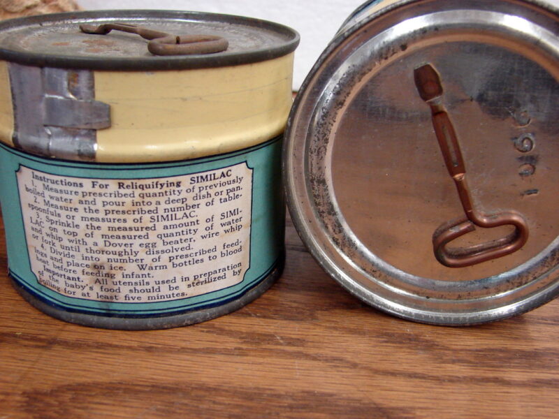 Vintage 930&#8217;s Metal Similac Tin Cans w/ Keys Set/2 New Old Stock Baby Decor, Moose-R-Us.Com Log Cabin Decor