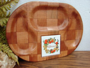 Vintage Corning Ware Spice of Life Wood Charcuterie Board Tile Cheese Insert