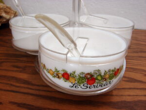 Complete Vintage Corning Ware Spice of Life Gemco Condiment Set Lazy Susan w/ Spoons