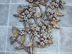 Vintage 1967 Homco Syroco Dogwood Apple Flower Wall Hanging Gold Cream Branch