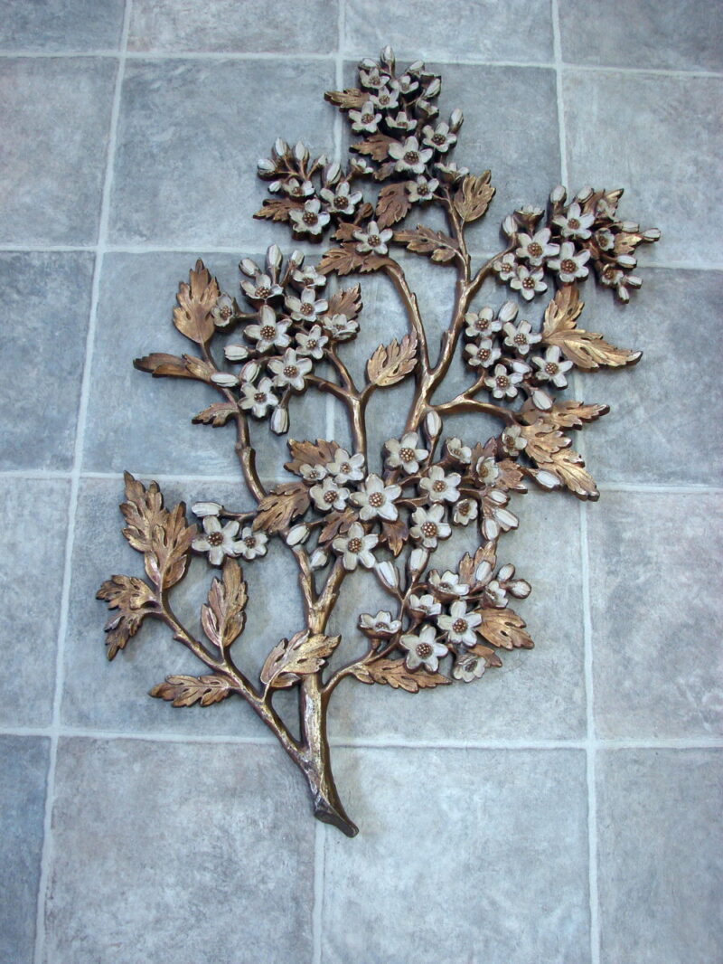 Vintage 1967 Homco Syroco Dogwood Apple Flower Wall Hanging Gold Cream Branch