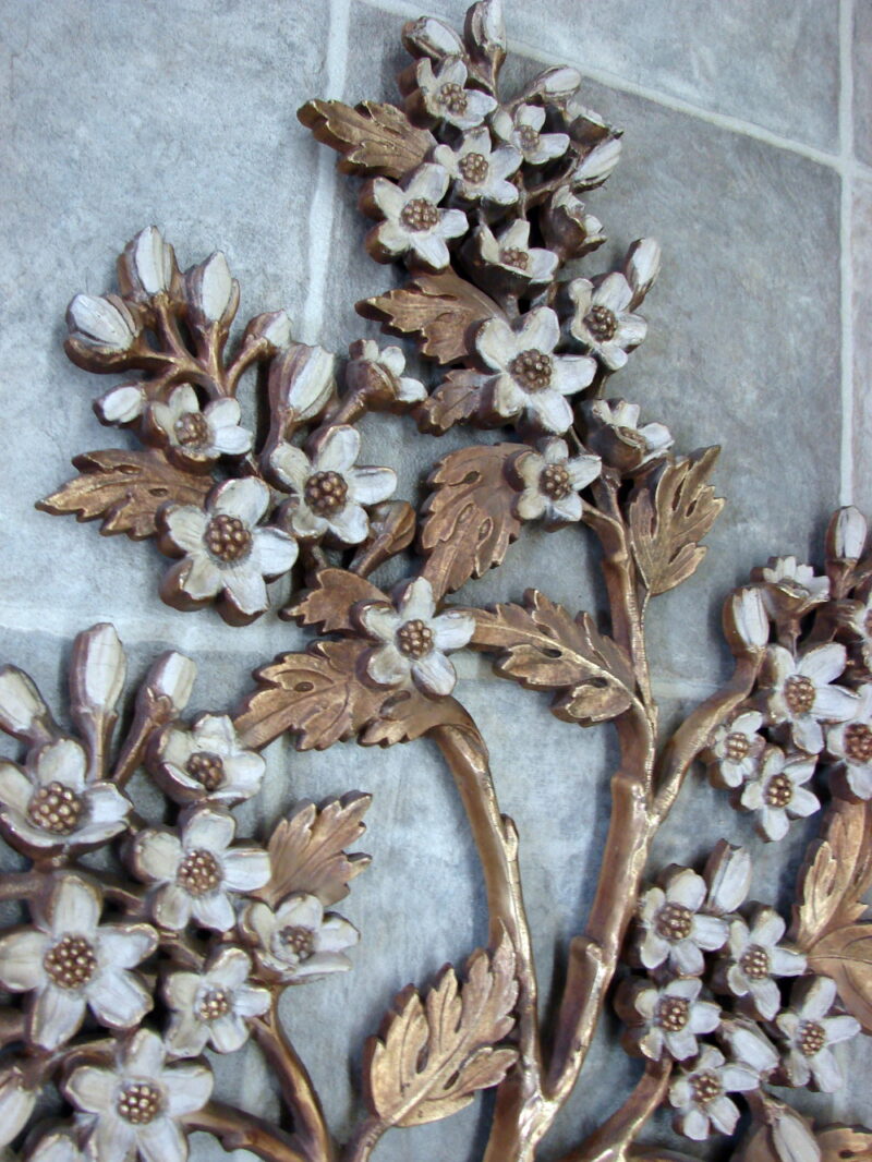Vintage 1967 Homco Syroco Dogwood Apple Flower Wall Hanging Gold Cream Branch - Image 2