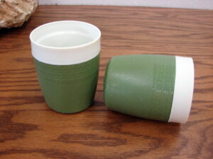 Vintage Retro Olympian Therm-O-Ware Unbreakable Avocado Green Juice Glasses