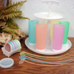 Vintage Tupperware Ice Tea Lemon aid Carousel Caddy Glasses Stirrers Coasters