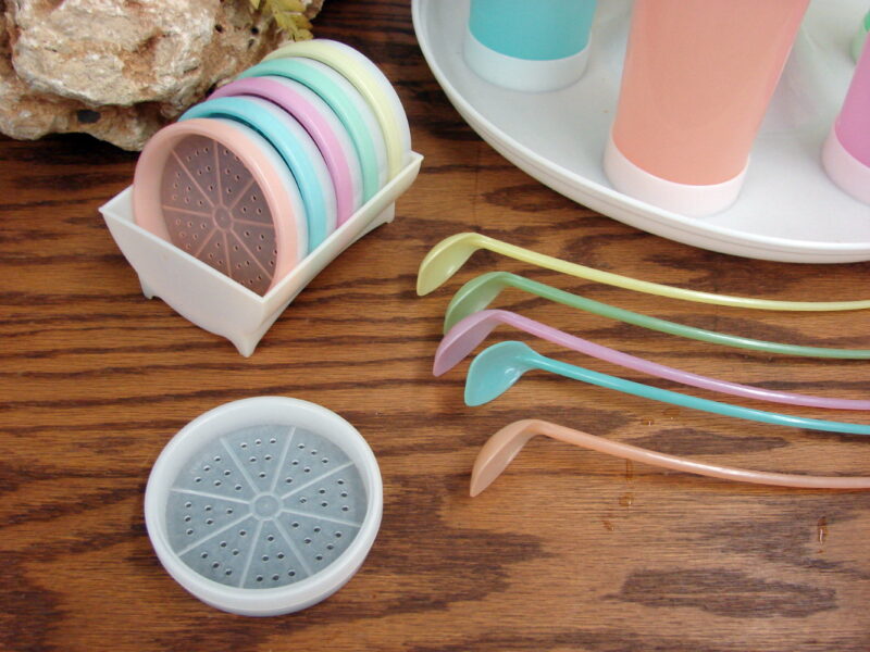 Vintage Tupperware Ice Tea Lemon aid Carousel Caddy Glasses Stirrers Coasters, Moose-R-Us.Com Log Cabin Decor