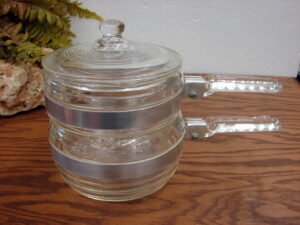 Vintage Clear Glass Glasbake Queen Anne Bundt Cake Round Angel Food Jello, Moose-R-Us.Com Log Cabin Decor
