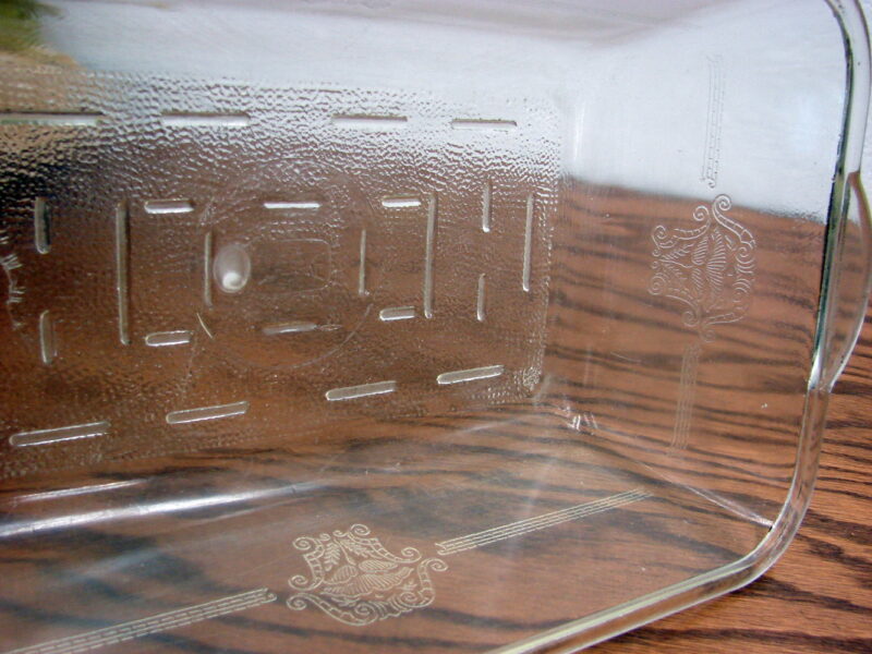 Antique 1920&#8217;s Glasbake Oversized Meatloaf Glass Loaf Pan Embossed, Moose-R-Us.Com Antiques Collectibles Log Cabin Decor