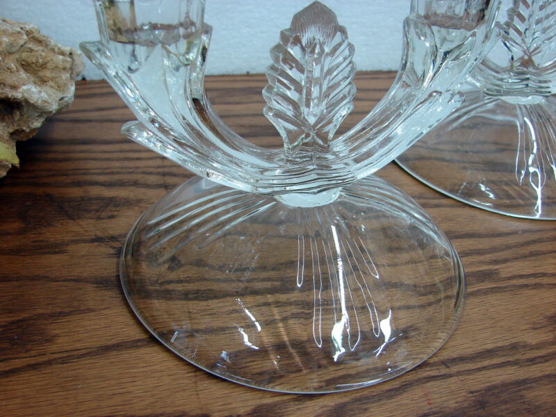 Vintage Clear Glass Taper Candle Holder Double Arm Candelabra Pair, Moose-R-Us.Com Log Cabin Decor