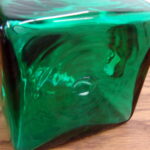 Vintage Blenko Emerald Green Blown Glass Pitcher Vase Square Bottom Ruffle Top - Image 2