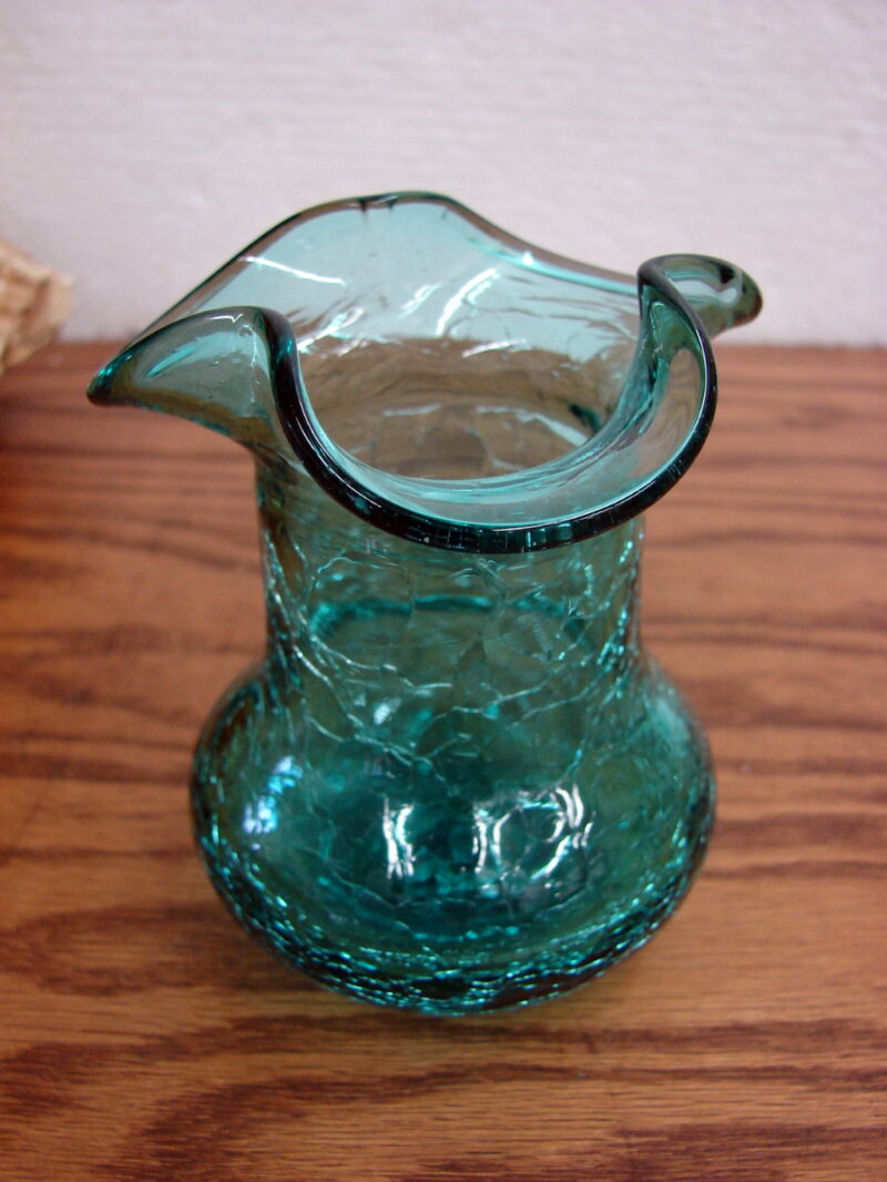 Vintage Pilgram Blown Art Glass Teal Crackle Vase Small, Moose-R-Us.Com Log Cabin Decor