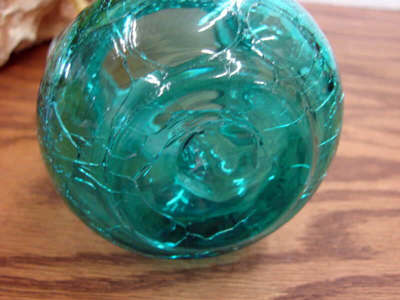 Vintage Pilgram Blown Art Glass Teal Crackle Vase Small, Moose-R-Us.Com Log Cabin Decor