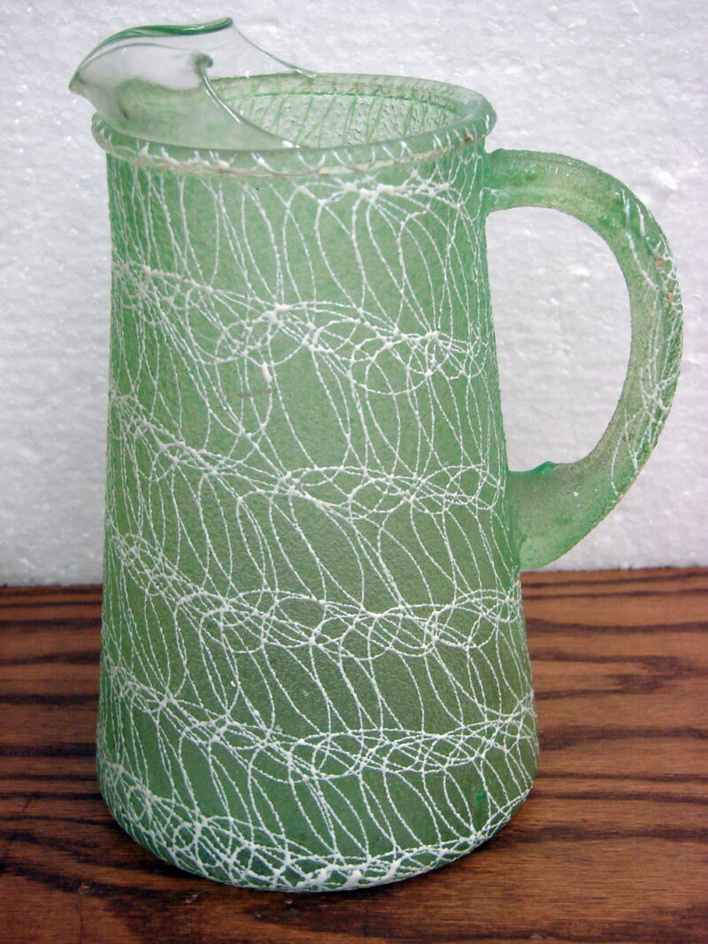 Vintage Color Craft Spaghetti String MCM Pitcher Glass Ice Lip, Moose-R-Us.Com Antiques Collectibles Log Cabin Decor