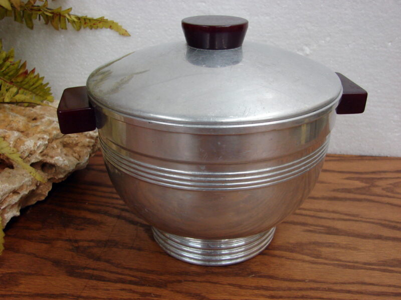 Vintage MCM Chrome Art Deco Ice Bucket Bakelite Handles Pedestal Base, Moose-R-Us.Com Log Cabin Decor