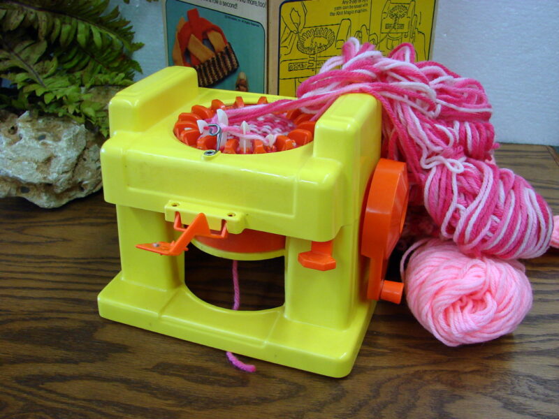 Vintage Mattel Knit Magic Knitting Machine Toy Original Box, Moose-R-Us.Com Log Cabin Decor