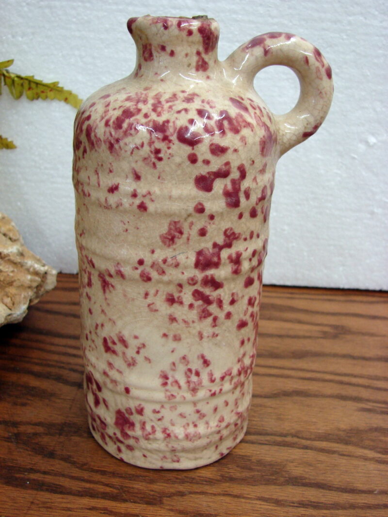 Vintage Cranberry Spongeware Stoneware Mohawk Liqueur R-4 Bottle, Moose-R-Us.Com Log Cabin Decor