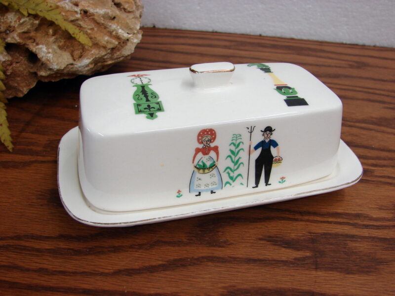 Vintage Rare Royal Sealy Pennsylvania Dutch Amish Covered Stick Butter Dish, Moose-R-Us.Com Antiques Collectibles Log Cabin Decor