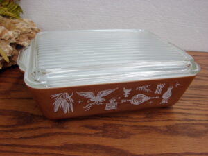 Vintage PYREX Early American Patterned #502 Refrigerator Dish w/ Lid