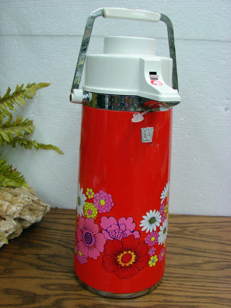 Vintage Thermal King Air Pot Pump Coffee Server Retro Flower Power
