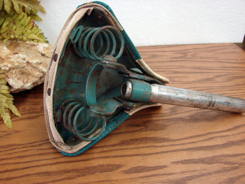 Vintage Adult Teal/White Bicycle Seat Rivets Heavy Duty Springs, Moose-R-Us.Com Log Cabin Decor