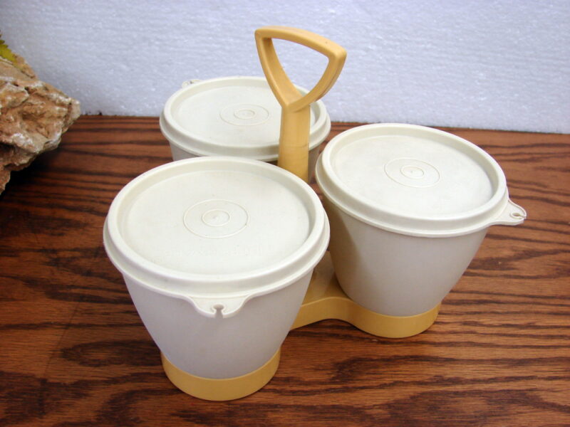 Vintage Tupperware Condiment Caddy w/ Lids Spoons Camping Picnic Server, Moose-R-Us.Com Log Cabin Decor