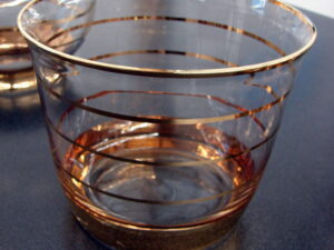 Vintage MCM Gold Stripe 24pc Barware Whiskey Highball Pitcher Ice Bucket Bar Cart