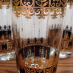 Vintage Signed Georges Briard Fern Scroll Black Accent Highball Set/5 as is
