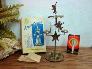 Vintage Brass Anglaspel Swedish Angel Chime Candle Heat Activated Chimes Original Box