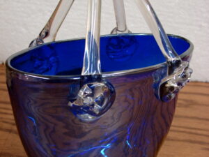 Vintage Art Glass Murano Hand Blown Purse Handbag Basket Vase Cobalt Blue