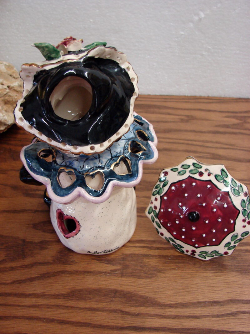Retired Blue Sky Clayworks Heather Goldminc Winter Mrs Snowman w/ Umbrella, Moose-R-Us.Com Antiques Collectibles Log Cabin Decor