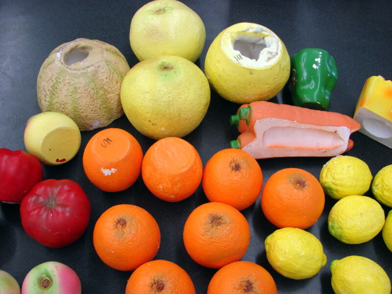 Vintage Chalkware Plaster Store Display Fruits Vegetables 28 pc, Moose-R-Us.Com Log Cabin Decor