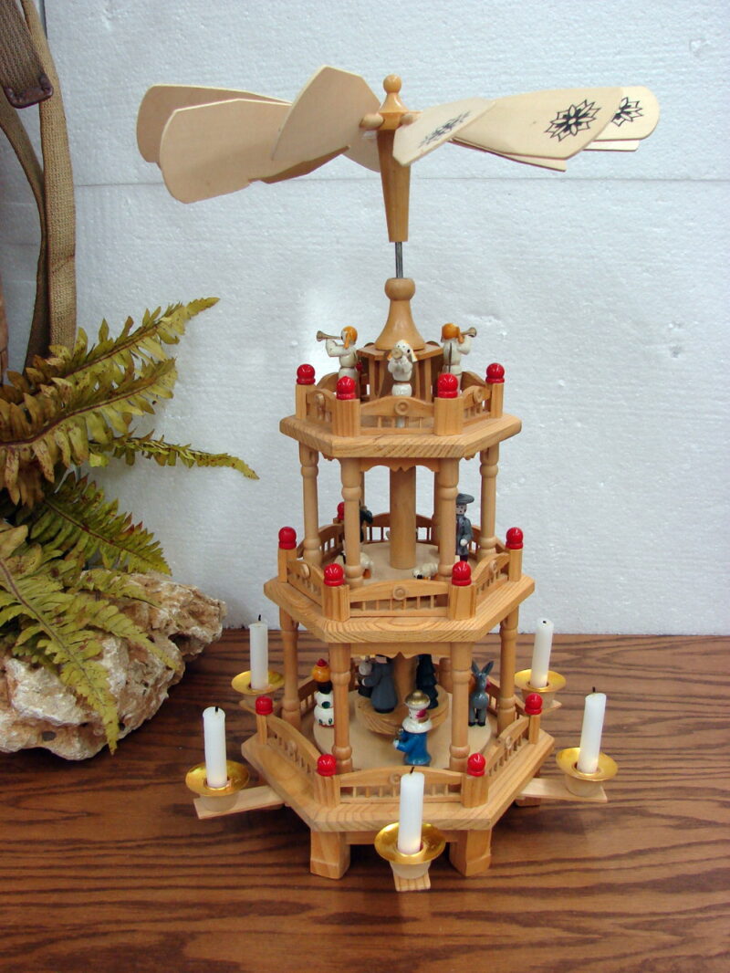 Vintage Weihnachtspyramide Wood 3 Tier Christmas Pyramid Candle Powered Carousel, Moose-R-Us.Com Log Cabin Decor