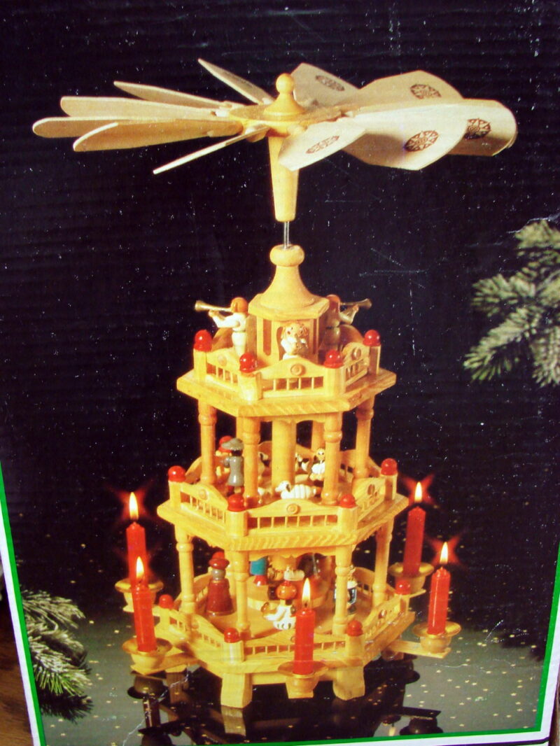 Vintage Weihnachtspyramide Wood 3 Tier Christmas Pyramid Candle Powered Carousel, Moose-R-Us.Com Log Cabin Decor