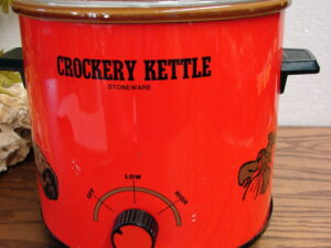 Vintage K-Mart Crockery Kettle Red Stoneware Slow Cooker