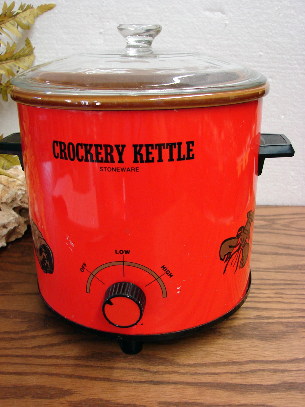 Vintage K-Mart Crockery Kettle Red Stoneware Slow Cooker