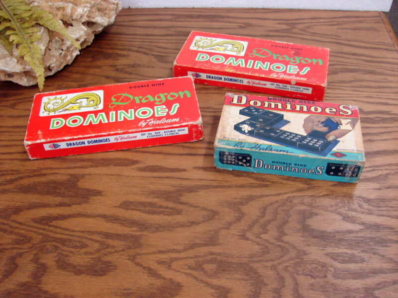 Vintage Double Nine Dragon Dominoes Halsam Original Box #920 55 pc, Moose-R-Us.Com Log Cabin Decor