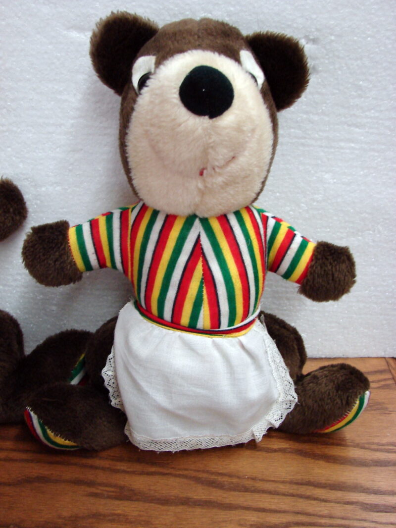 Vintage Elka Plush Bear Striped Shirt Feet Family Mama Papa Baby Bears, Moose-R-Us.Com Log Cabin Decor