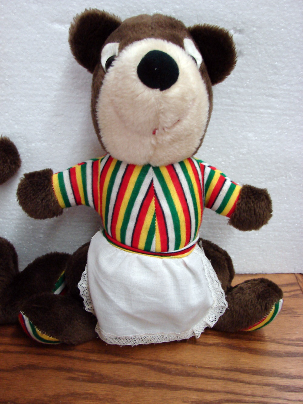 Vintage Elka Plush Bear Striped Shirt Feet Family Mama Papa Baby Bears Moose R Us.Com Log Cabin Decor