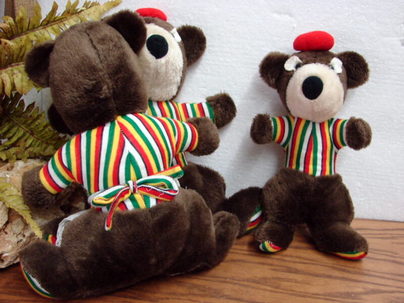 Vintage Elka Plush Bear Striped Shirt Feet Family Mama Papa Baby Bears, Moose-R-Us.Com Log Cabin Decor