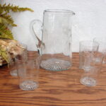 Vintage Etched Flower Elegant Subtle Ribbed Star Bottom Pitcher Glass Set - Image 2