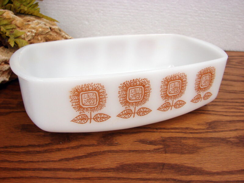 Vintage Federal Glass Company Square Sunflower Rectangular Loaf Cake Pan, Moose-R-Us.Com Antiques Collectibles Log Cabin Decor