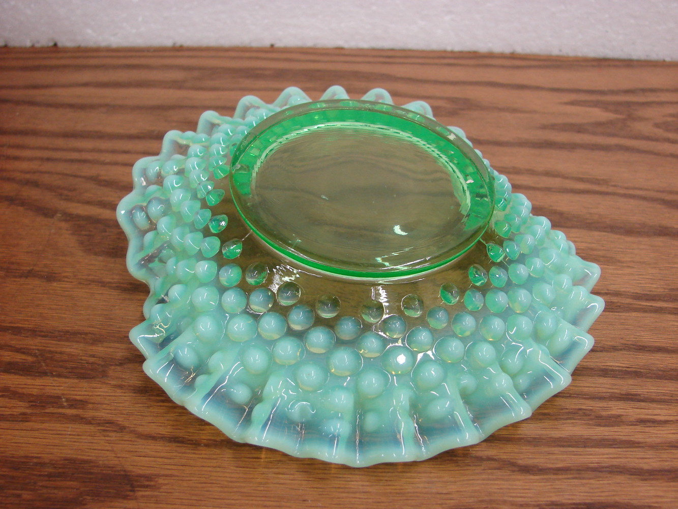 Vintage Vaseline Glass Uranium Fenton Hobnail Ruffled Pinched Edge Dish 6" - Image 2