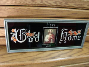 Vintage God Bless Our Home Black Glass Foil Jesus Religious Picture Gorgeous