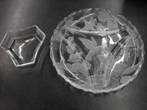 Retired Mikasa Satin Glass Hummingbird Divided Round Tray w/ Bonus Dip Bowl